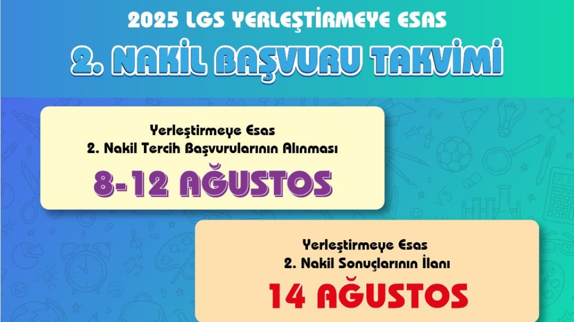 2025 LGS Yerleştirmeye Esas 2. Nakil Başvuruları Başladı.